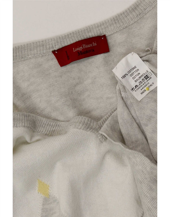 Maglione da uomo con scollo a V Luigi Bianchi, cotone grigio medio a rombi/diamante