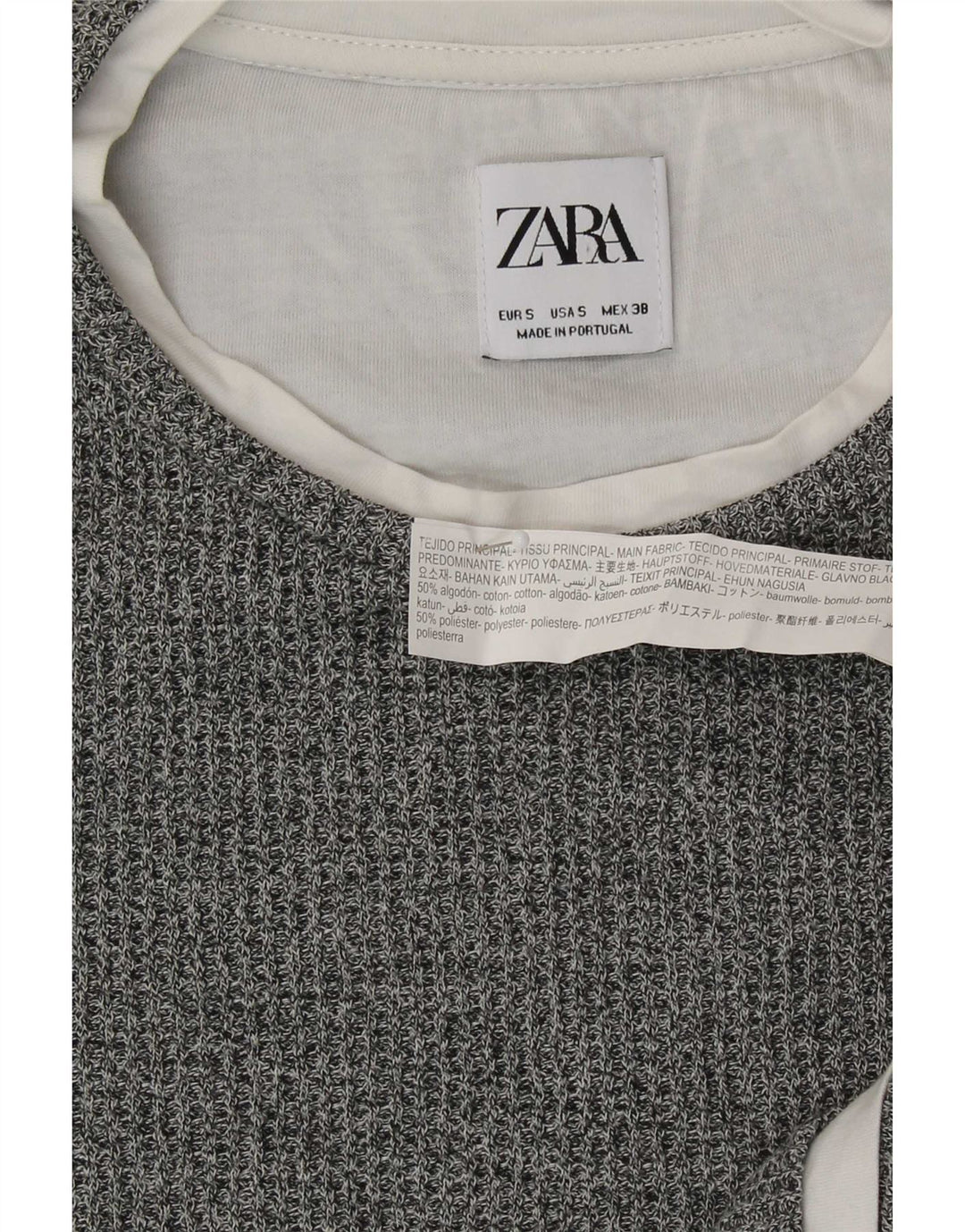 Top Zara da uomo a maniche lunghe piccolo in cotone chiazzato grigio