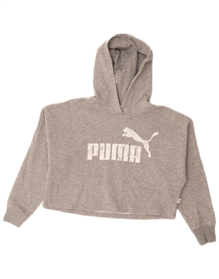 Felpa corta con cappuccio grafica PUMA per ragazze 9-10 anni in cotone grigio