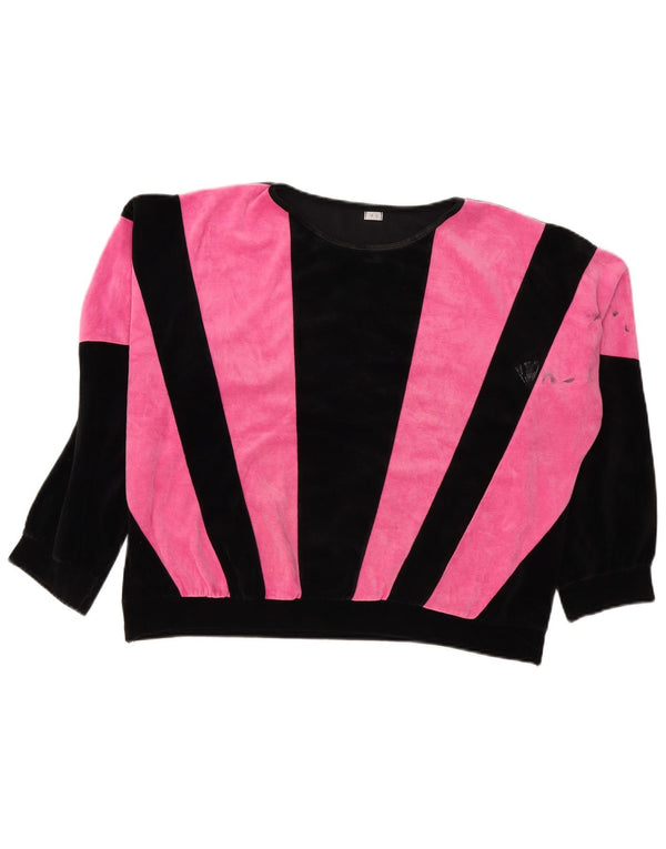 Felpa da donna vintage maglione UK 18 XL poliestere color block rosa