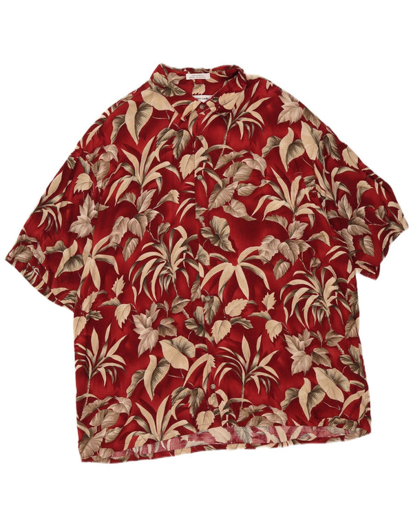 Camicia a maniche corte da uomo Pierre Cardin 2XL Borgogna floreale Rayon hawaiano