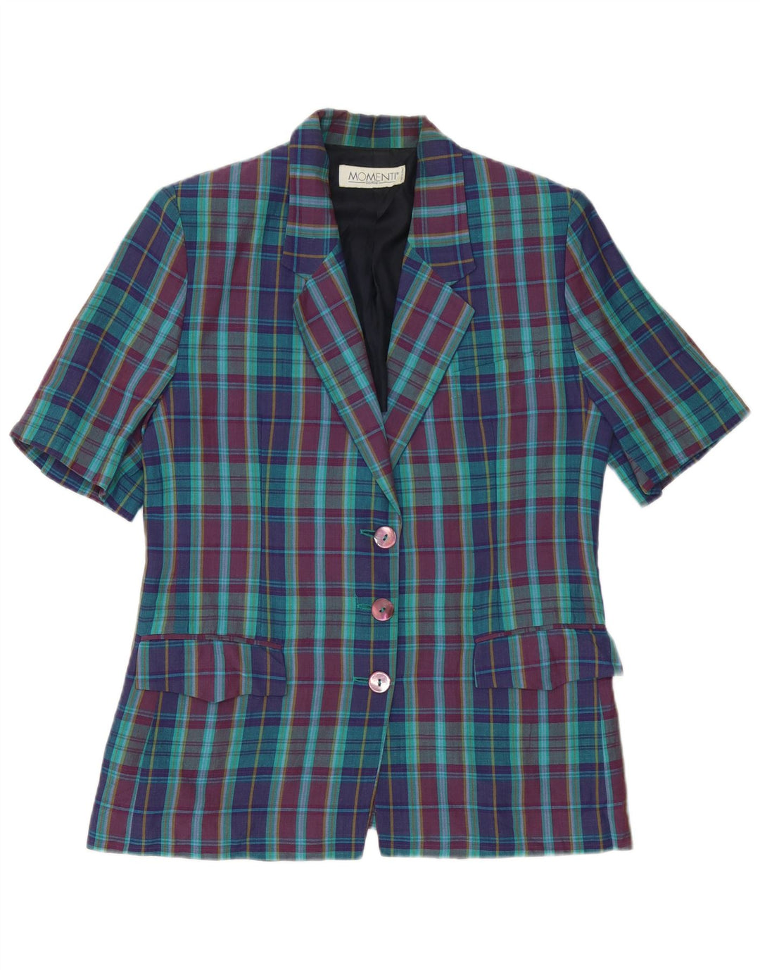 Giacca blazer a 3 bottoni da donna Momenti UK 14 medio a quadri multicolore