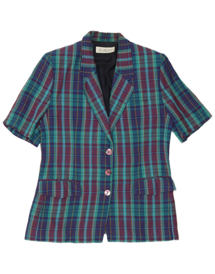 Giacca blazer a 3 bottoni da donna Momenti UK 14 medio a quadri multicolore
