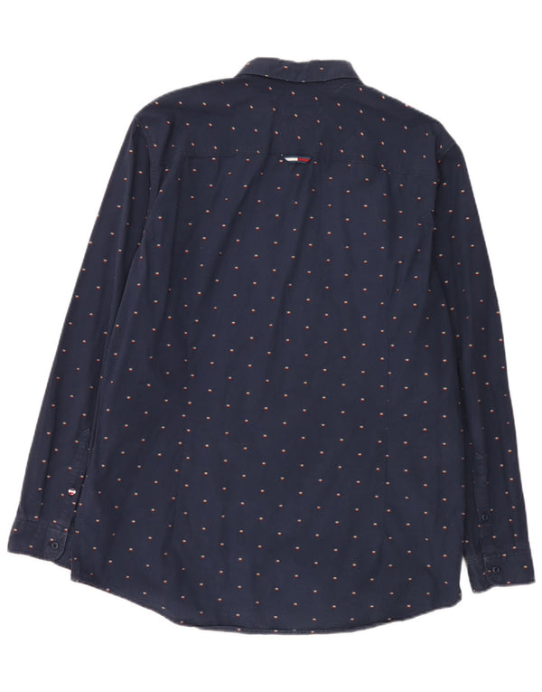 Camicia slim fit da uomo Tommy Jeans XL in cotone maculato blu navy