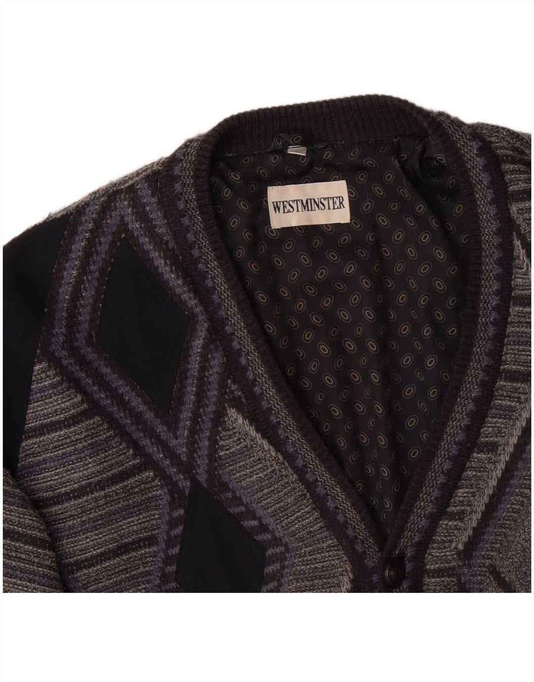 Maglione cardigan da uomo VINTAGE XL acrilico geometrico grigio