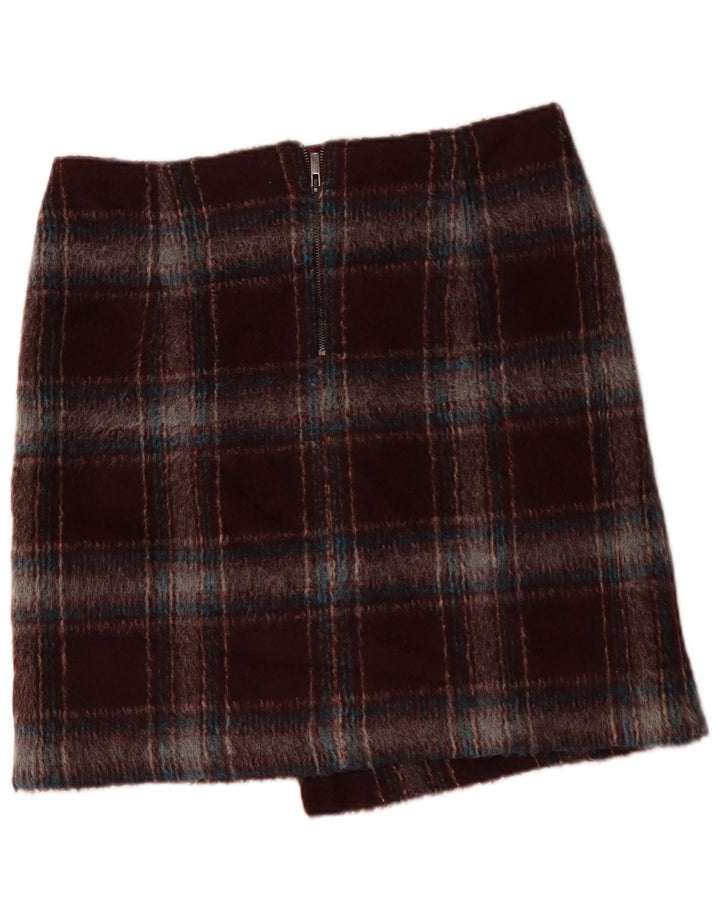 Minigonna da donna Marks & Spencer UK 14 Grande W34 Poliestere a quadri bordeaux