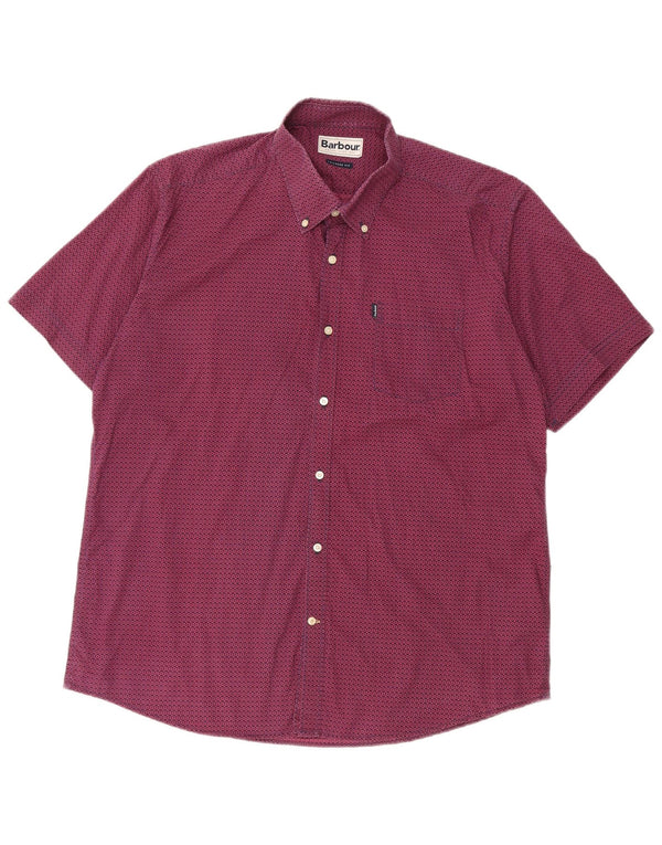Camicia a maniche corte su misura da donna Barbour XL in cotone floreale bordeaux