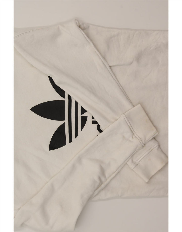 ADIDAS Womens Oversized Graphic Sweatshirt Jumper UK 8 Small  White Cotton Vintage Adidas and Second-Hand Adidas from Messina Hembry 