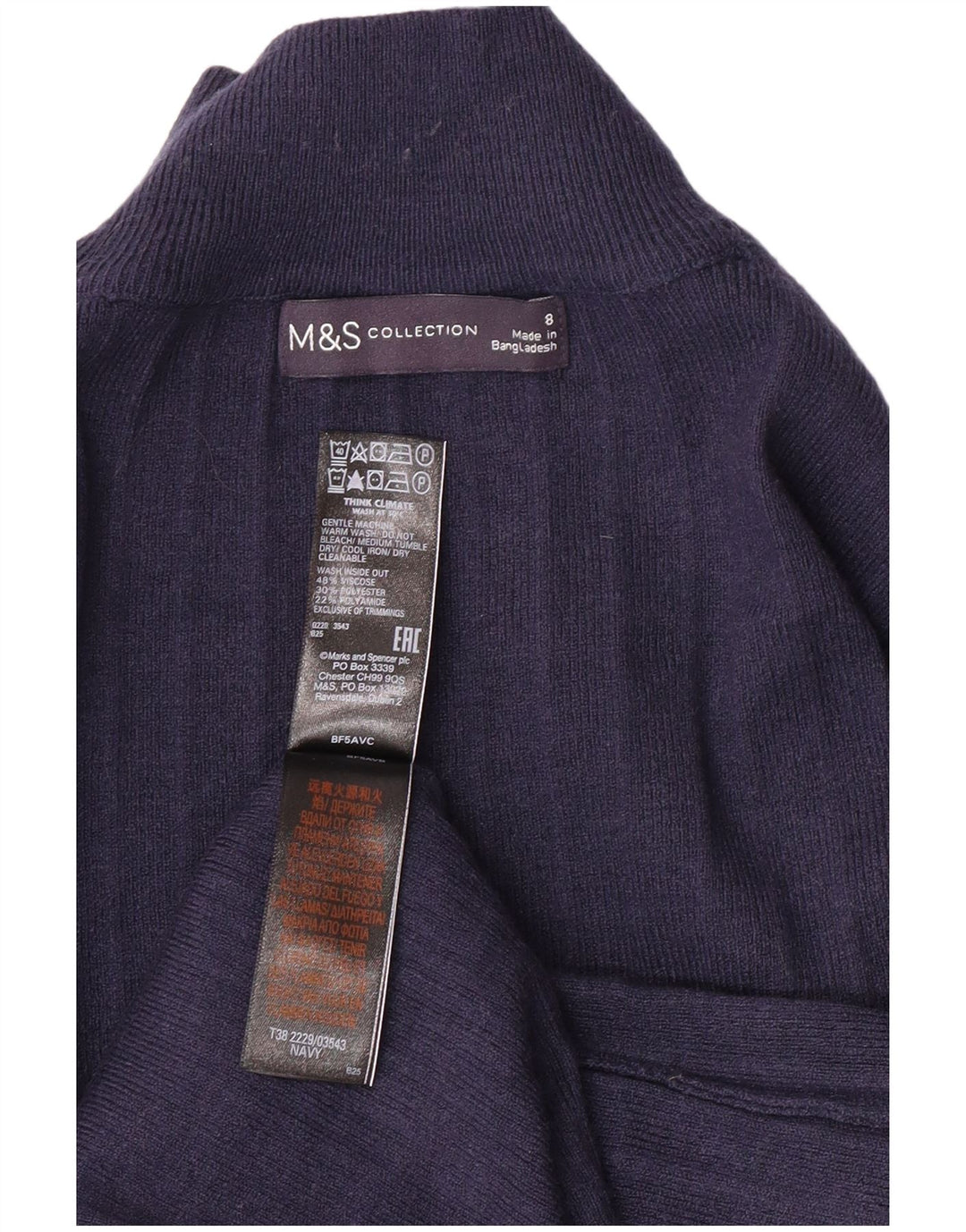 MARKS & SPENCER maglione maglione da donna con collo alto UK 8 piccolo blu navy