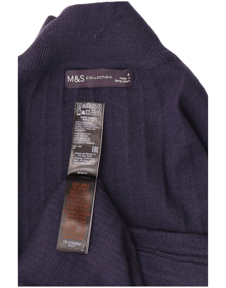 MARKS & SPENCER maglione maglione da donna con collo alto UK 8 piccolo blu navy