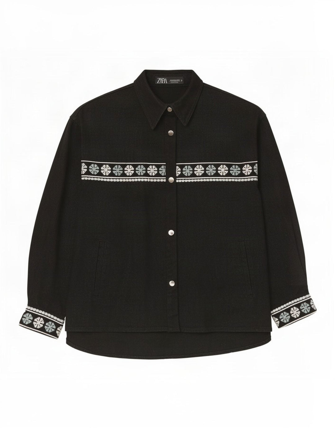 Camicia oversize da donna Zara UK 14 Cotone geometrico nero medio