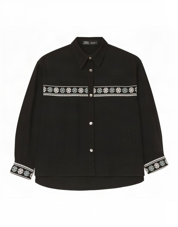 Camicia oversize da donna Zara UK 14 Cotone geometrico nero medio