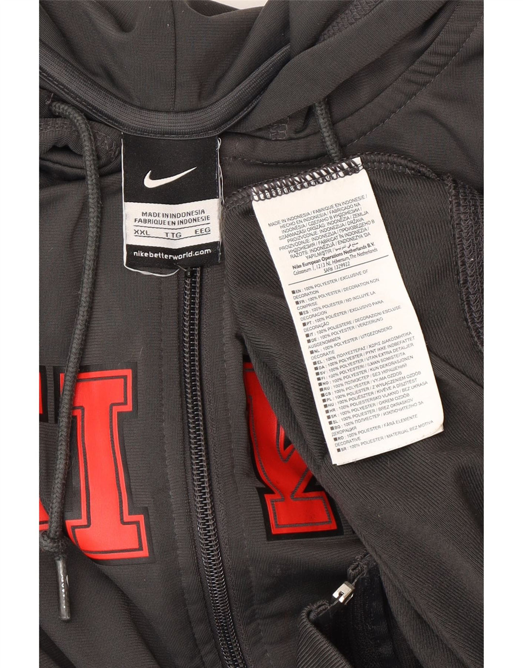 Felpa con cappuccio e zip grafica Nike da uomo 2XL poliestere grigio