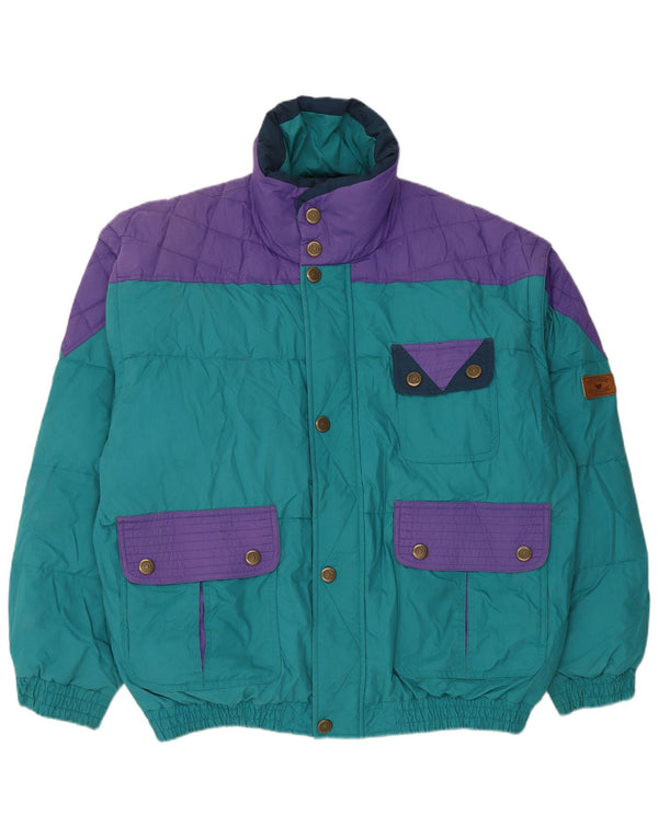 Giacca imbottita da uomo vintage UK 42 XL Poliestere color block blu
