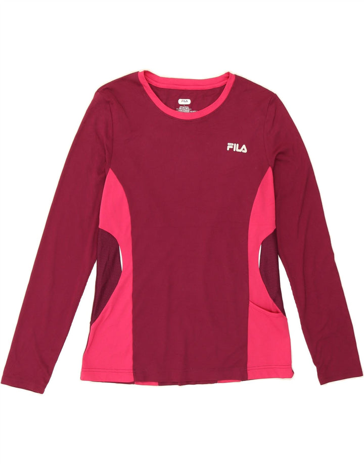 FILA Womens Top Long Sleeve UK 14 Large Burgundy Colourblock Polyester Vintage Fila and Second-Hand Fila from Messina Hembry 