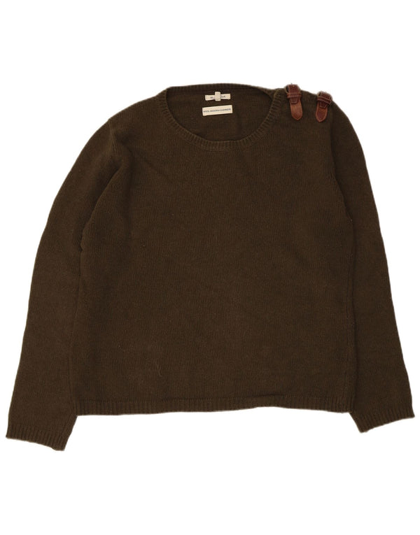 Massimo Dutti Maglione da donna con scollo a barca Maglione UK 16 Large Lana kaki