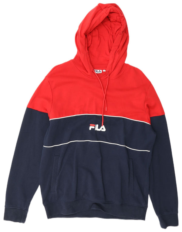 Felpa con cappuccio grafica da uomo Fila, cotone color block medio blu navy