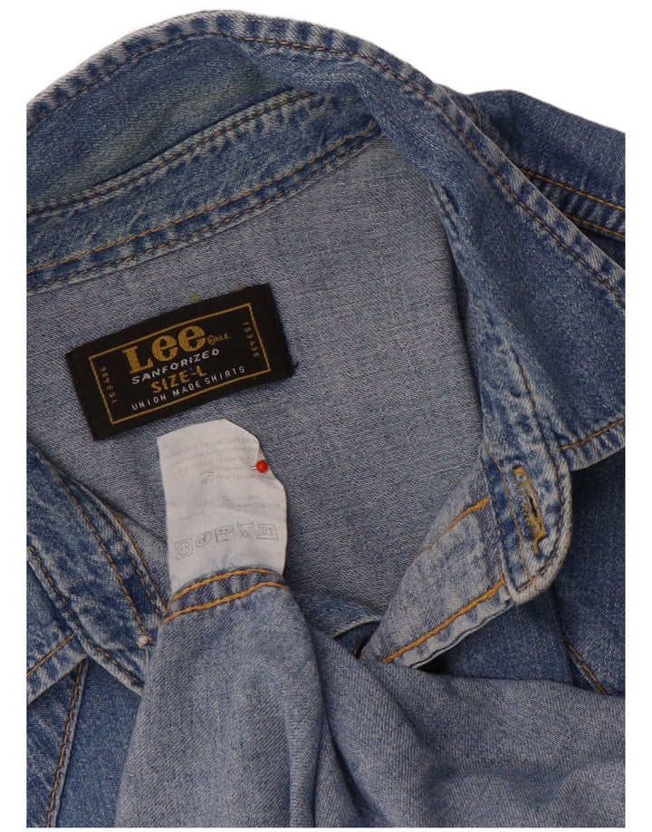 Camicia in denim da uomo Lee grande in cotone blu