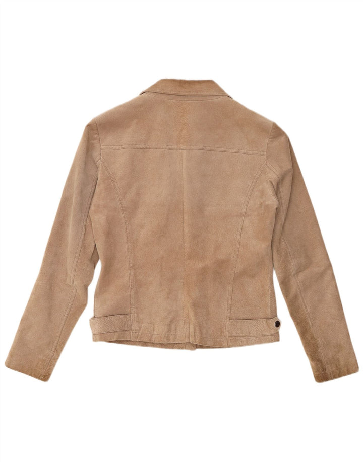 SOLO Giacca Biker in Pelle Scamosciata da Donna IT 40 Piccola Pelle Beige