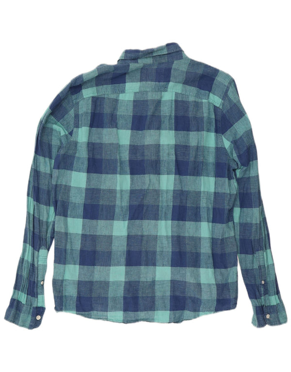 Camicia Hollister da uomo XL in lino blu a quadri