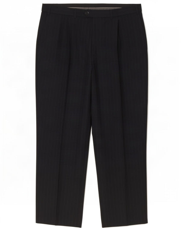 Pantaloni da abito con pegging da uomo Marks & Spencer W38 L29 gessato blu navy