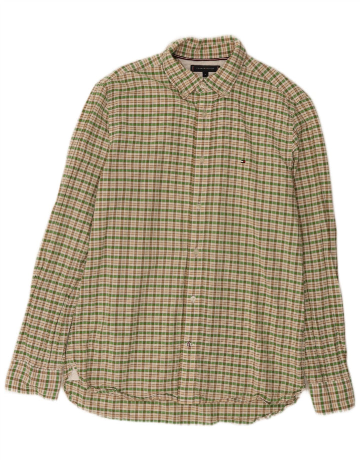 Tommy Hilfiger Camicia da uomo in flanella di cotone a quadri verde medio