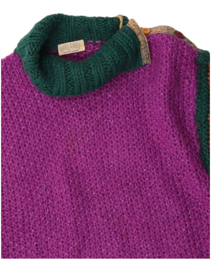 Maglione maglione vintage da donna con collo alto UK 12 Colorblock rosa medio