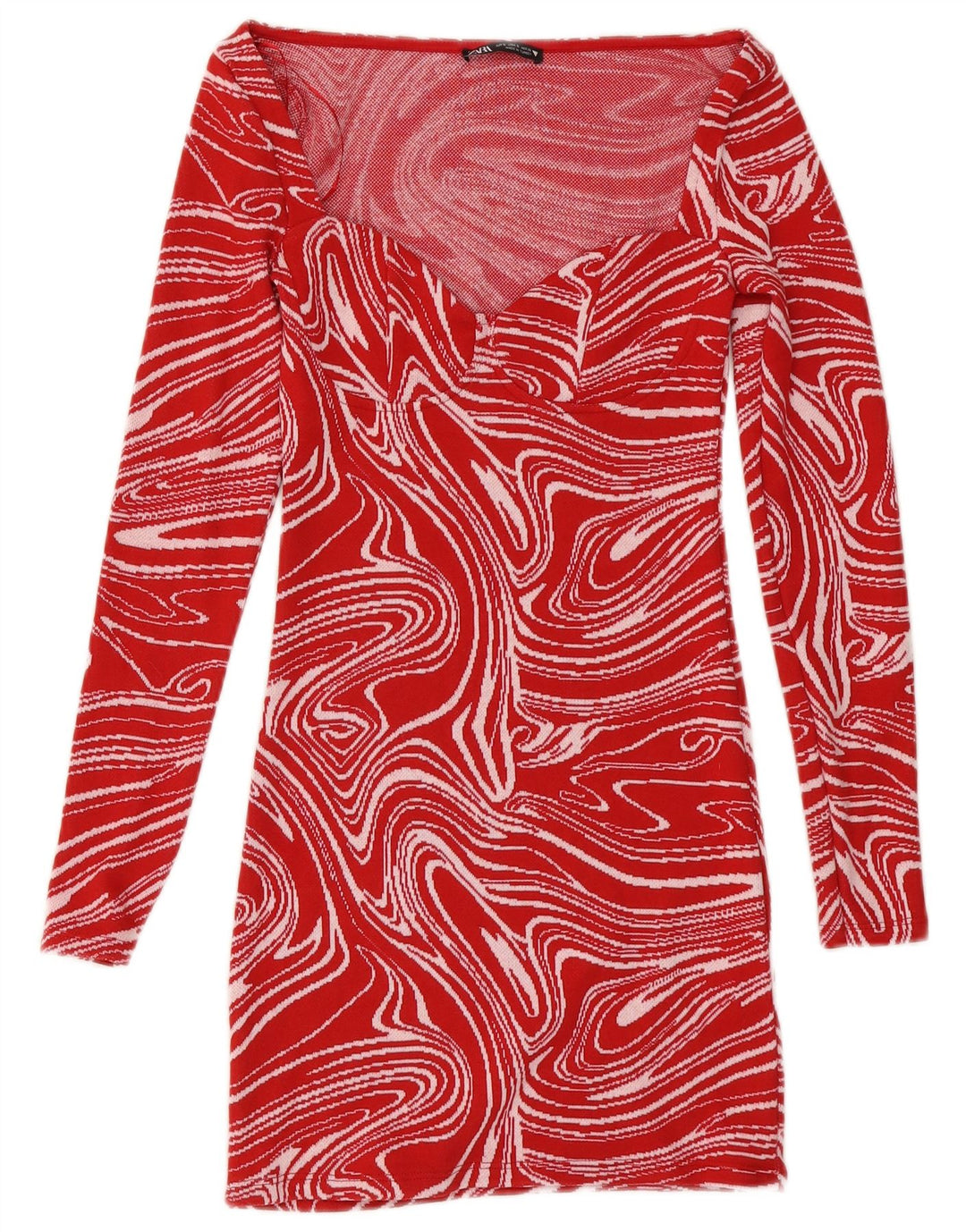 Vestito aderente a maniche lunghe da donna con motivo astratto Zara UK 8 piccolo rosso