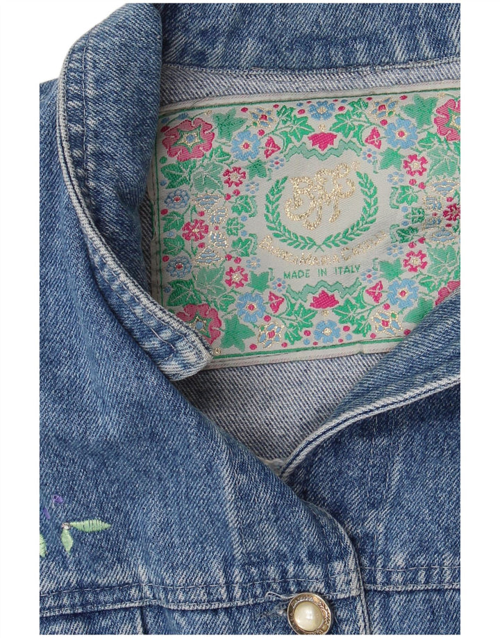 Giacca di jeans corta con grafica da donna VINTAGE UK 14 grande blu