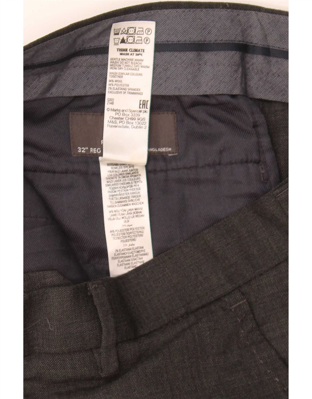 Pantaloni da abito vestibilità regolare da uomo Marks & Spencer W32 L31 lana grigia
