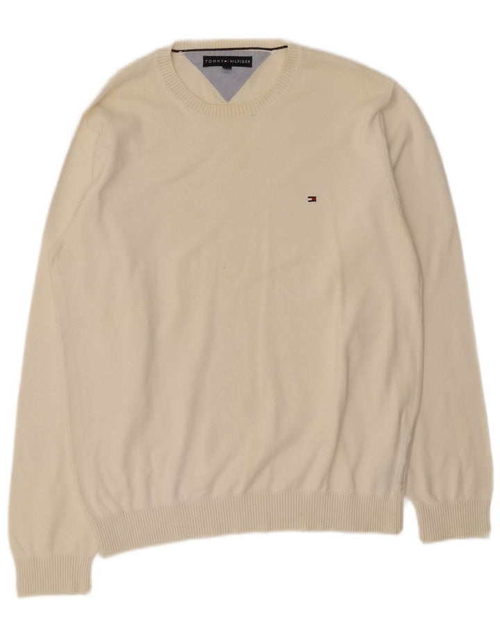 Maglione maglione girocollo da uomo Tommy Hilfiger grande cotone bianco