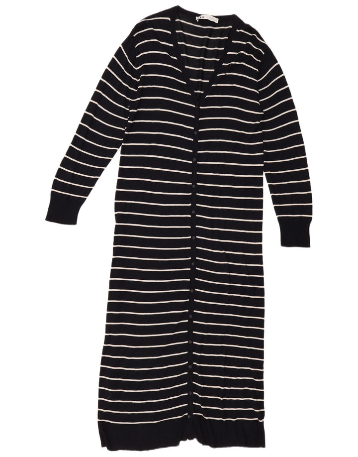 Maglione cardigan lungo da donna Zara UK 14 Viscosa a righe nere medie
