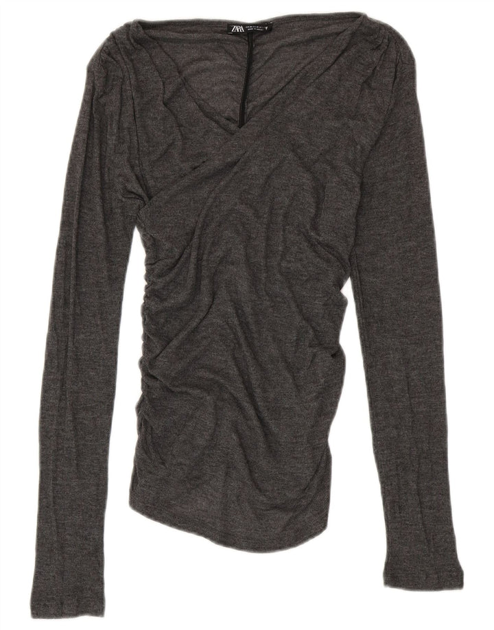 Top Camicetta Da Donna ZARA UK 12 Poliestere Grigio Medio