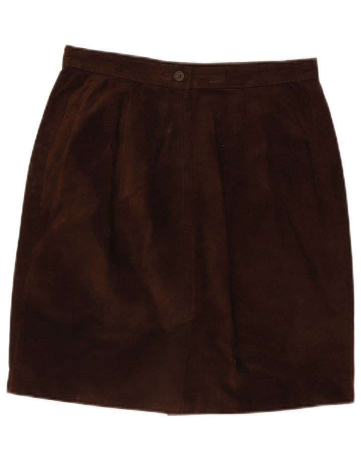 Gonna vintage in pelle scamosciata da donna IT 44 media W28 in pelle marrone