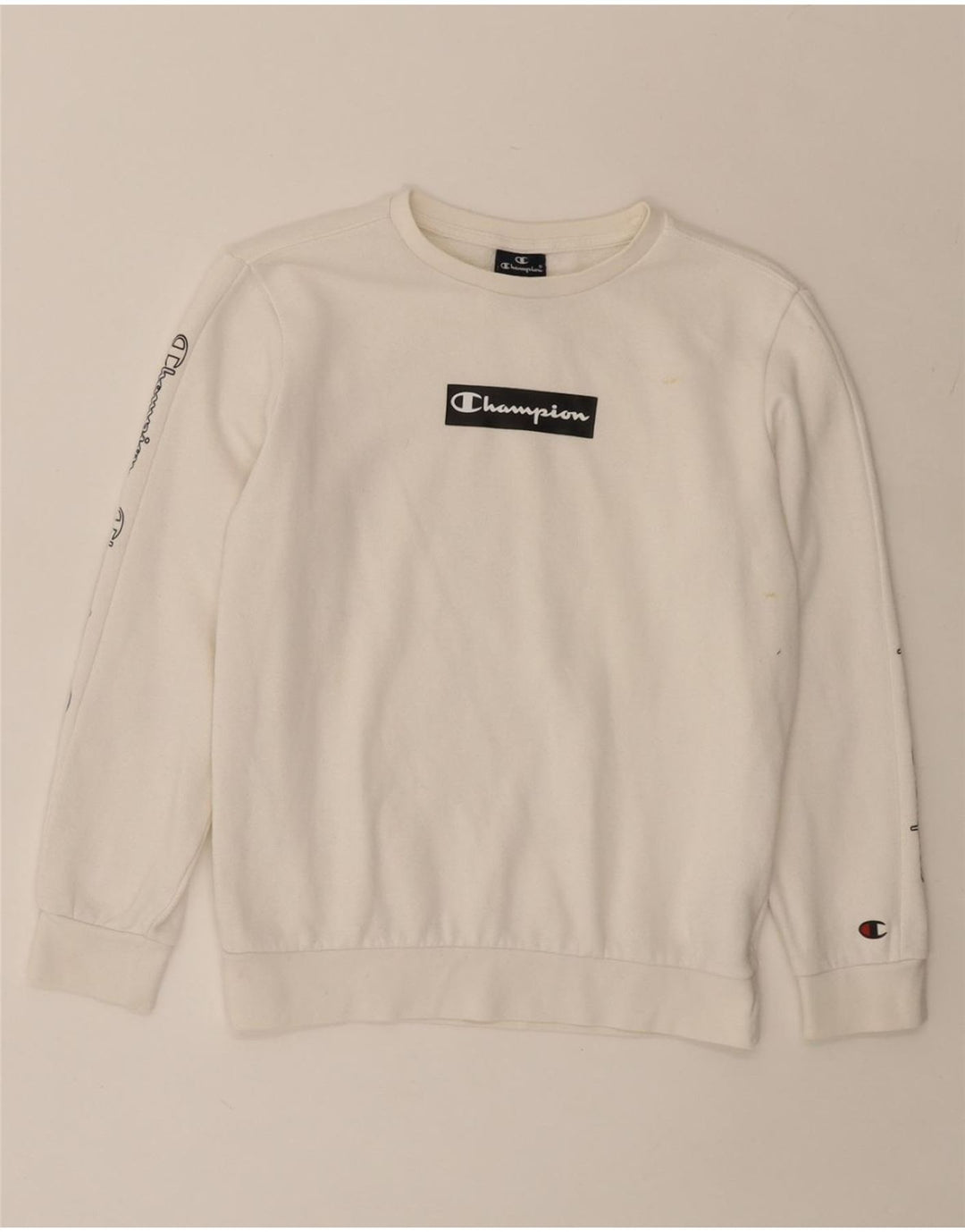 CHAMPION Boys Graphic Sweatshirt Jumper 11-12 Years Large White Cotton