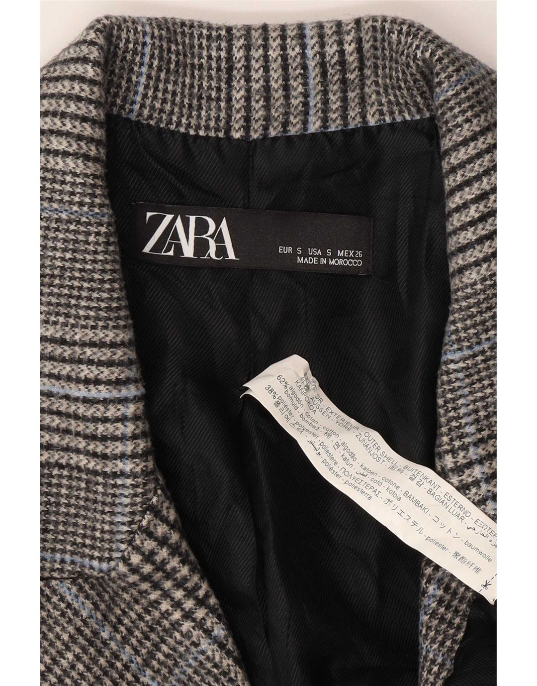 Cappotto doppiopetto da donna Zara vestibilità ampia UK 10 piccolo pied de poule grigio