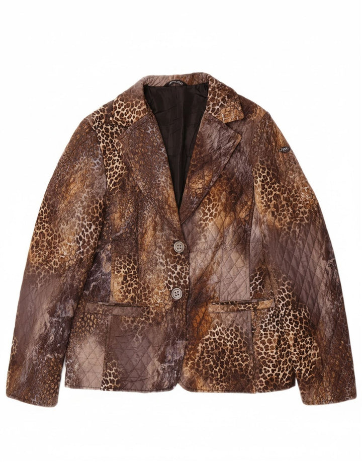 LIU JO Womens 2 Button Blazer Jacket UK 14 Medium Brown Animal Print Vintage Liu Jo and Second-Hand Liu Jo from Messina Hembry 
