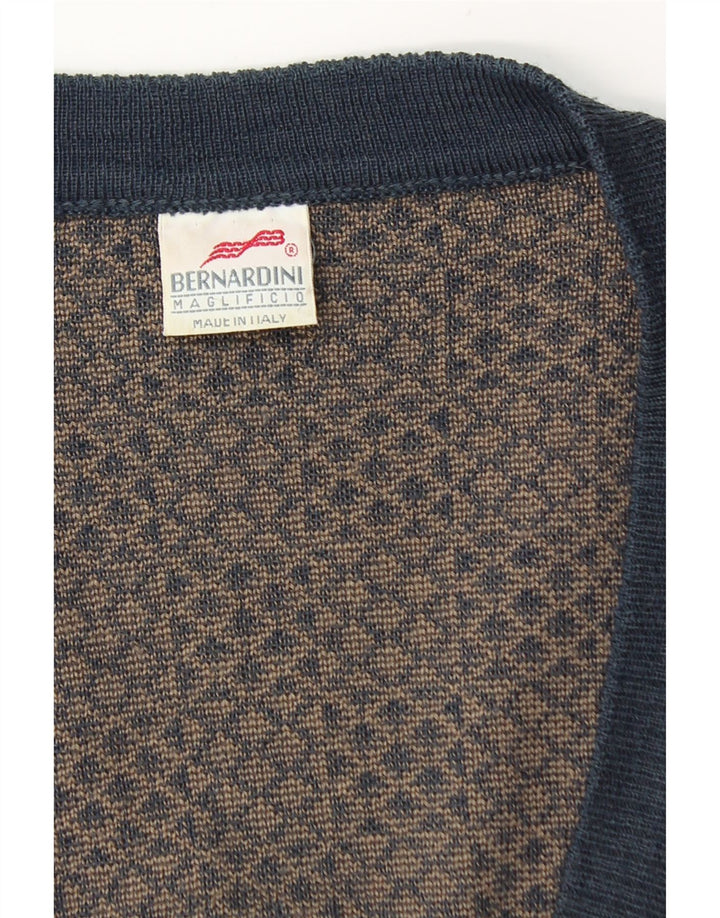 Maglione cardigan da uomo Bernardini lana geometrica media blu navy