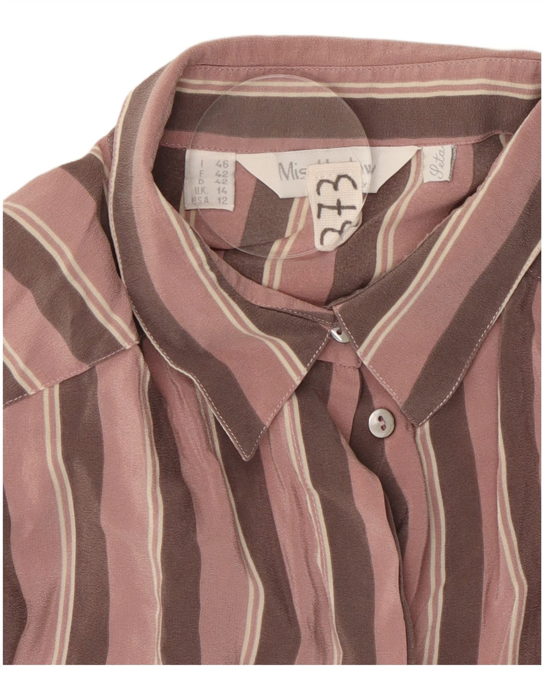 Camicetta da donna VINTAGE UK 14 Seta a righe grandi rosa