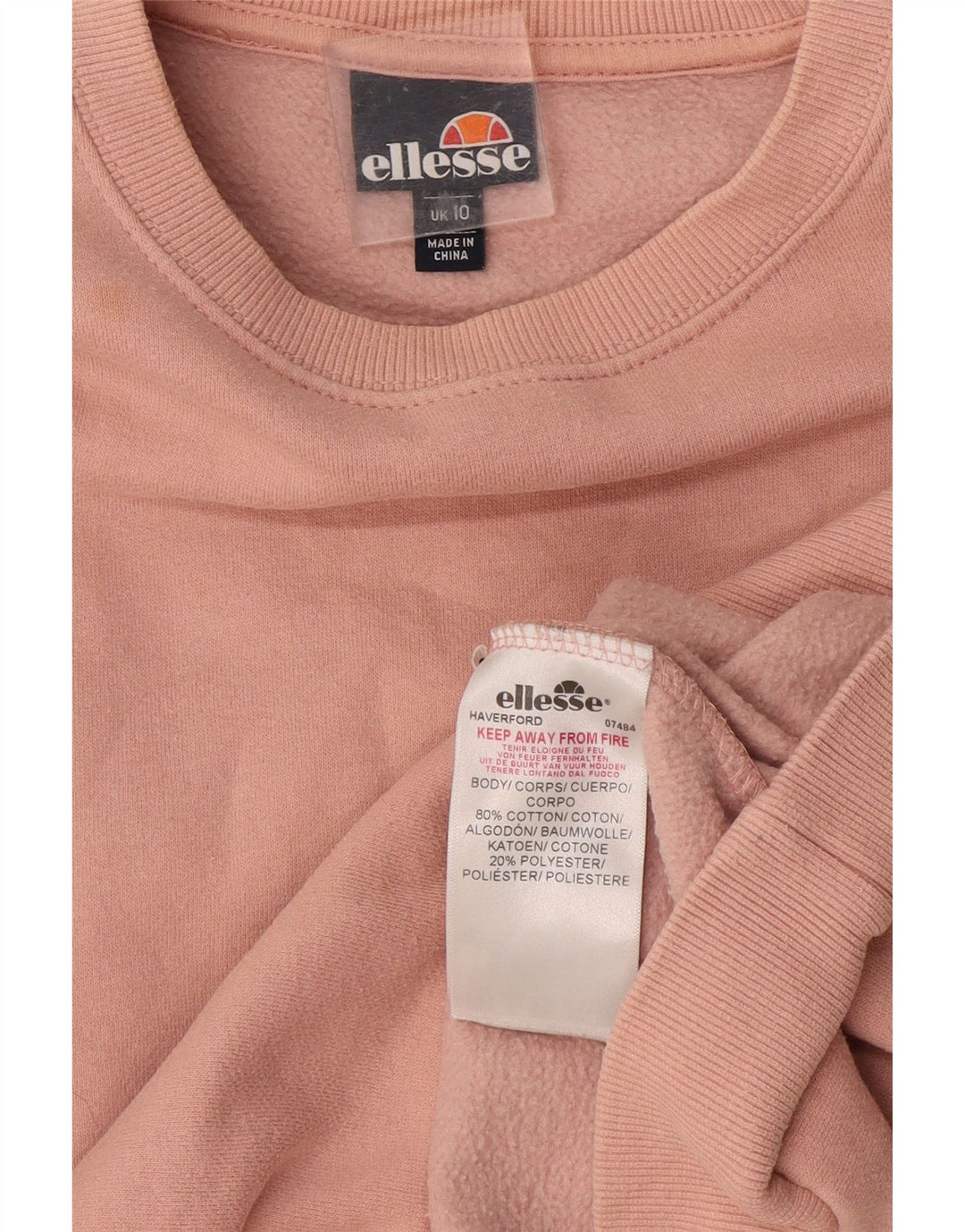 Felpa oversize da donna Ellesse, maglione UK 10, piccolo cotone rosa