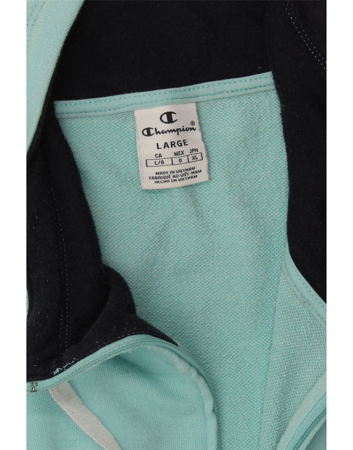 CHAMPION Womens Graphic Tracksuit Top Jacket UK 14 Large Turquoise Cotton Vintage Champion and Second-Hand Champion from Messina Hembry 