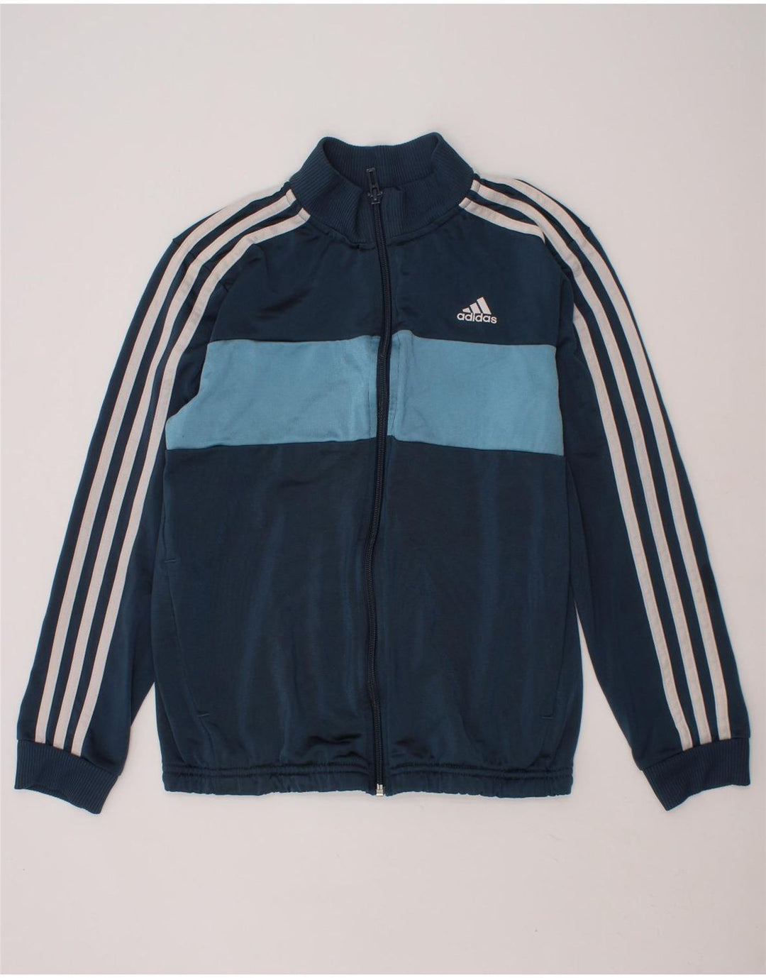 ADIDAS Boys Tracksuit Top Jacket 11-12 Years Navy Blue Colourblock Vintage Adidas and Second-Hand Adidas from Messina Hembry 
