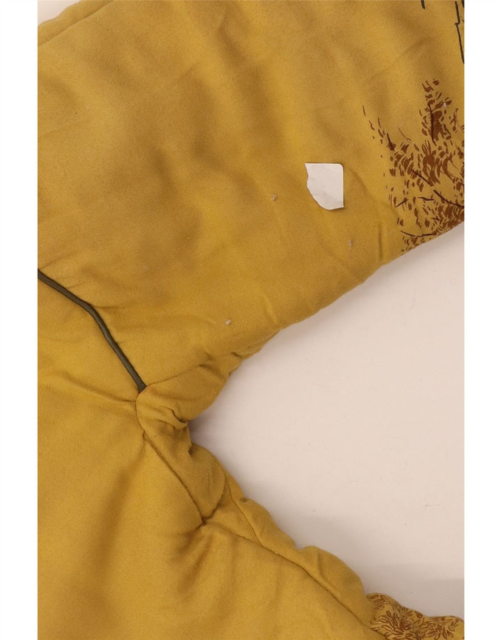 Giacca imbottita da donna vintage UK 16 grande poliestere giallo con stampa animalier