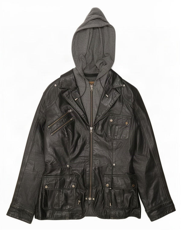 Giacca Utility in Pelle da Donna con Cappuccio Conbipel IT 42 Medium Nera