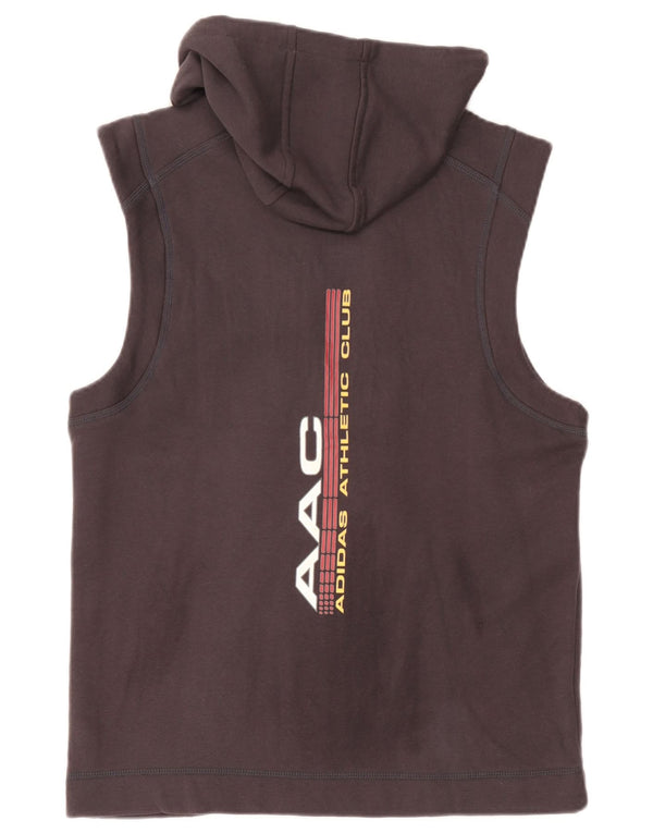 Felpa con cappuccio grafica senza maniche Adidas da uomo in cotone grigio medio
