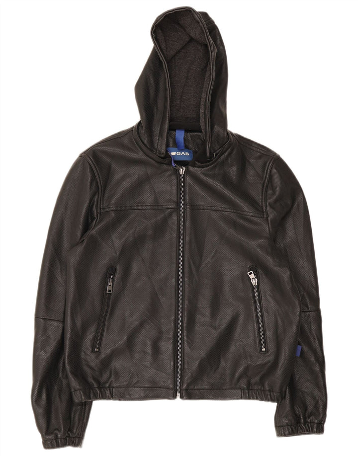 Giubbotto bomber in pelle con cappuccio da uomo Gas UK 36 piccolo nero