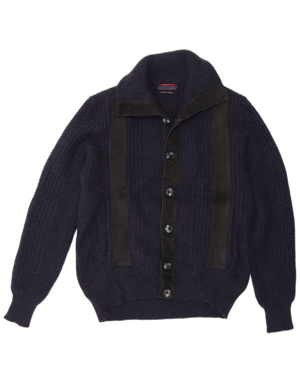 Maglione cardigan da uomo vintage IT 48 Medio blu navy color block color cammello
