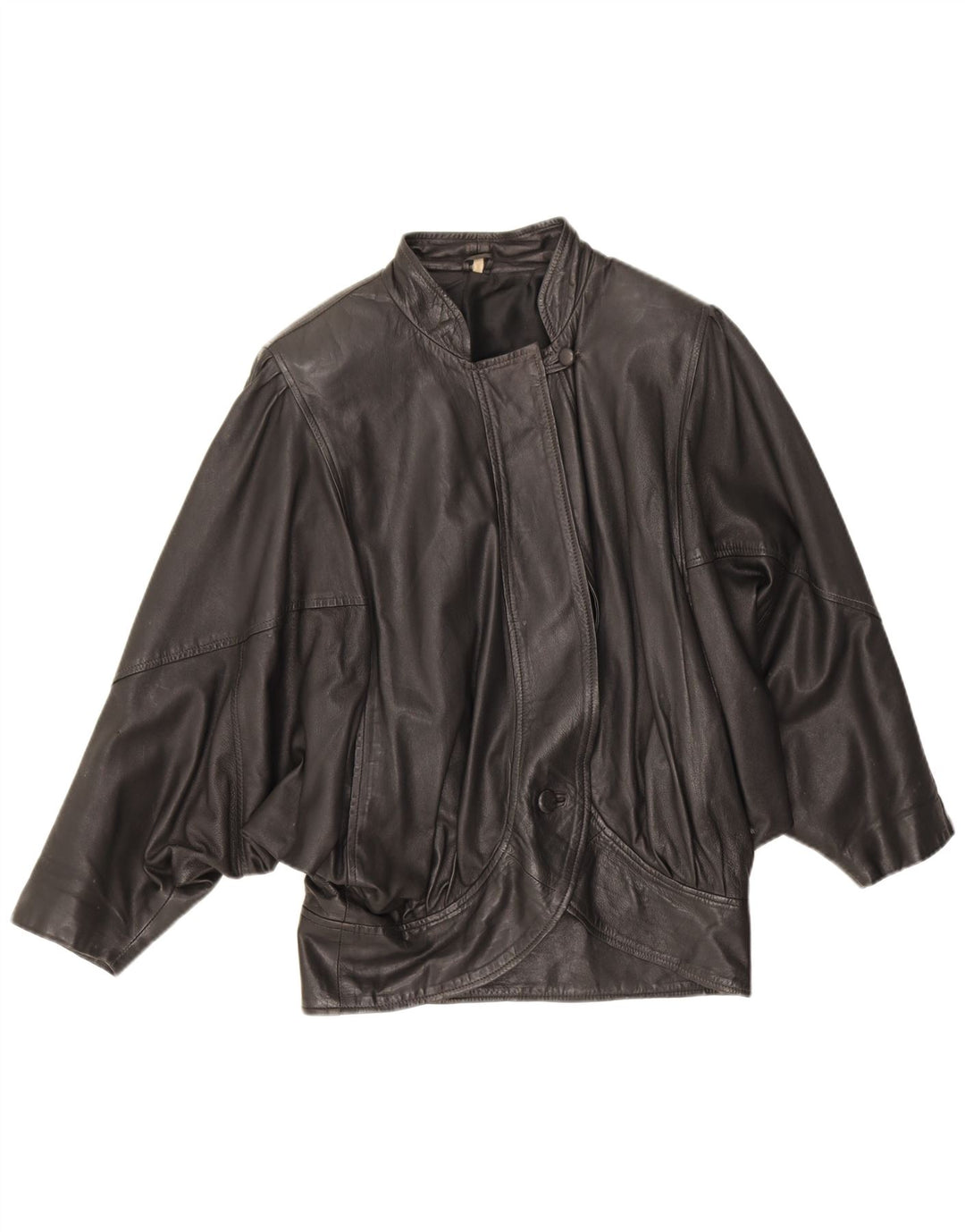 Giacca in pelle oversize da donna vintage UK 10 piccola in pelle nera