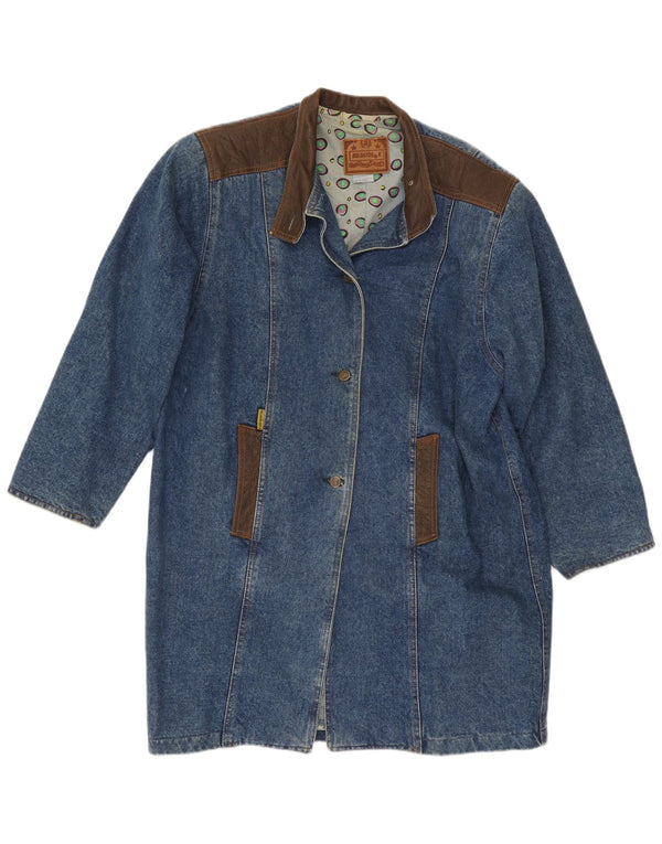Cappotto in denim oversize western da donna vintage US 3 XS in cotone color block blu