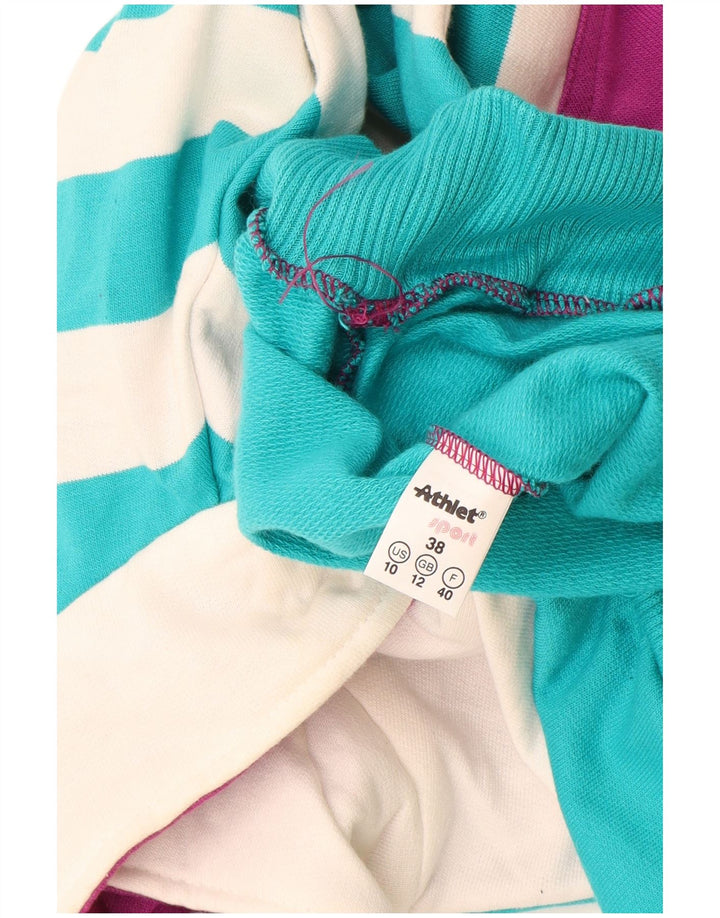 Felpa grafica da donna vintage maglione UK 12 blocco colore blu medio